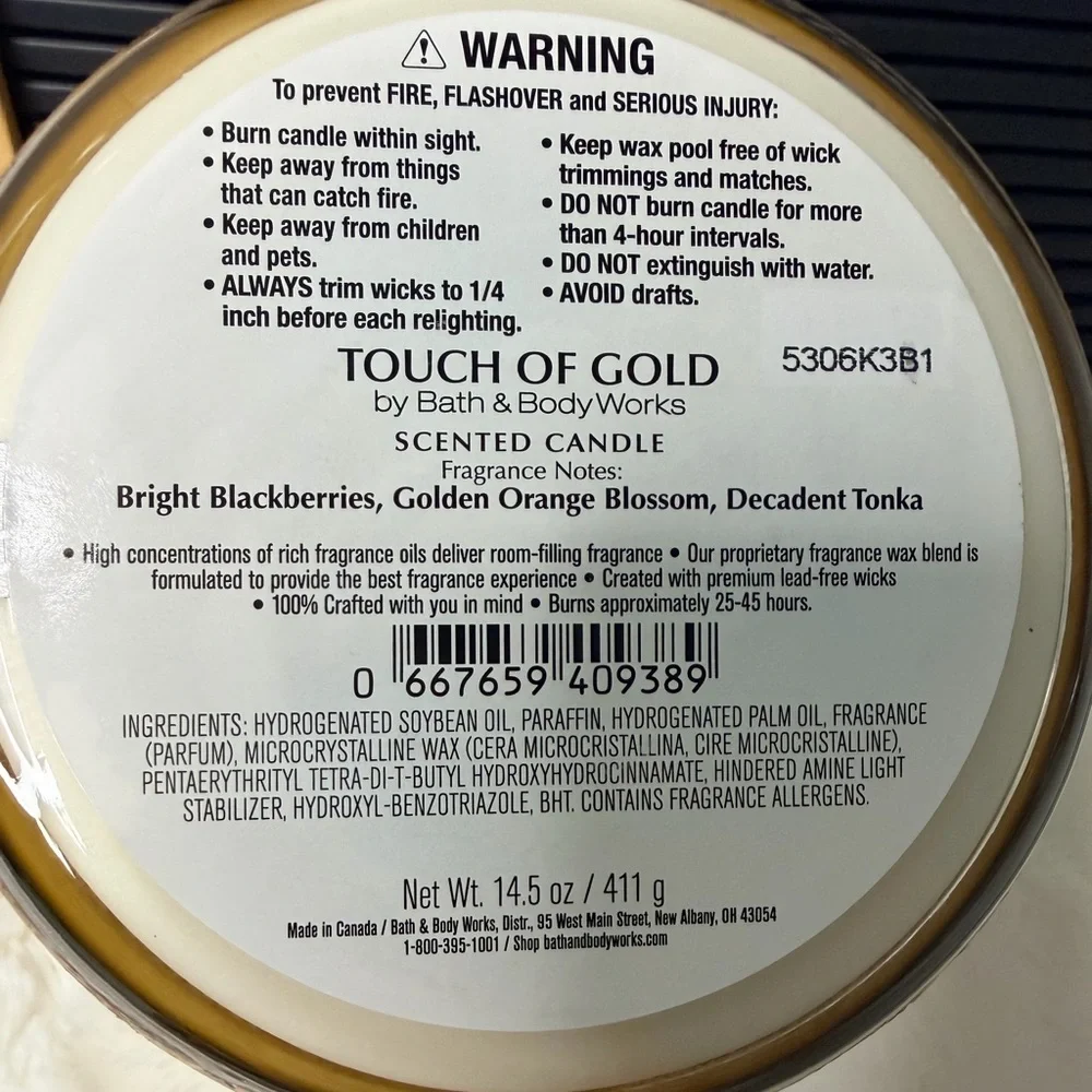 Bath & Body Works Touch of Gold Candle - Gold